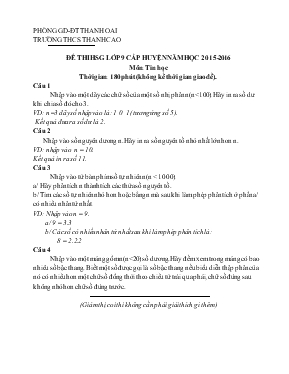 Đề thi học sinh giỏi lớp 9 cấp huyện năm học 2015 - 2016 môn Tin Học